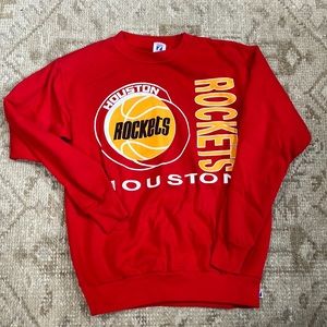 Vtg Houston Rockets Red Logo 7 Crewneck Sweatshirt Sz M Made in USA
